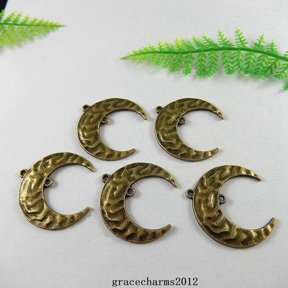 10pcs Antiqued Bronze Uneven Surface Crescent Pendant Moon Alloy Charm 33*31*1mm