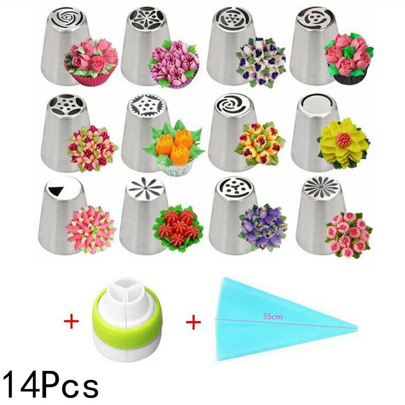 14pc/Set Russian Tulip Icing Piping Nozzles Stainless Steel Cake Decorating _DD