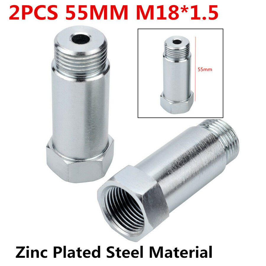 2x Zinc Plated Steel Straight O2 Oxygen Sensor Extension Spacer CEL Fix- M18x1.5