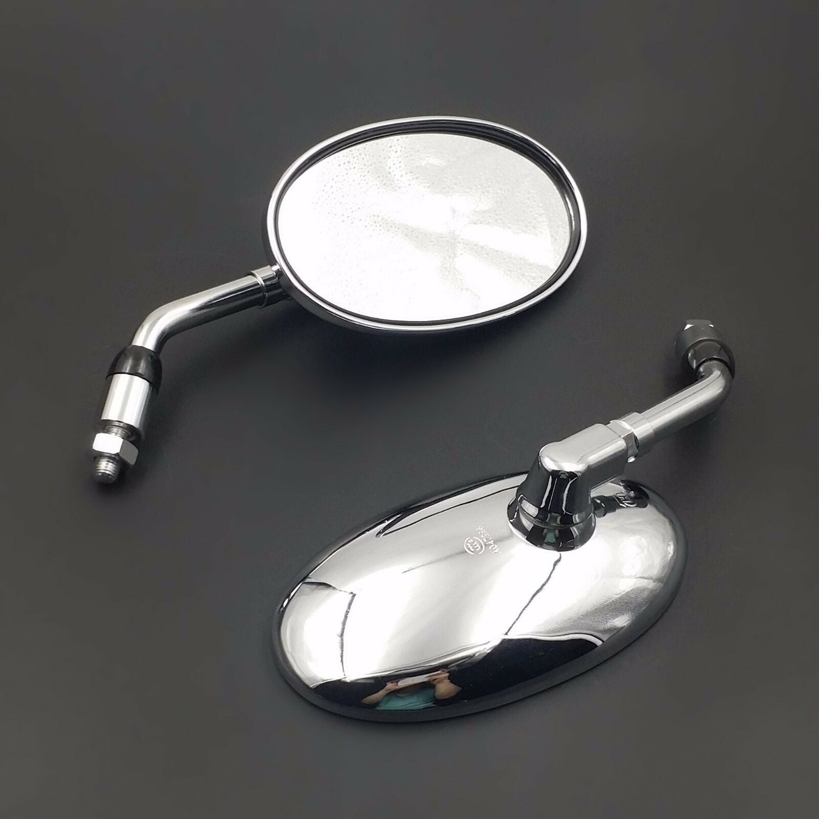 10mm Big Oval Side Rearview Mirror Motorcycle Street Bike Cruiser Chopper Custom