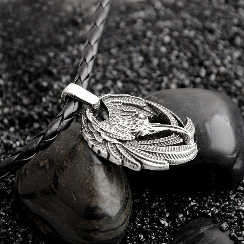Fashion Men Viking Raven Helm Of Awe Rune Pendant Norse Amulet Necklace
