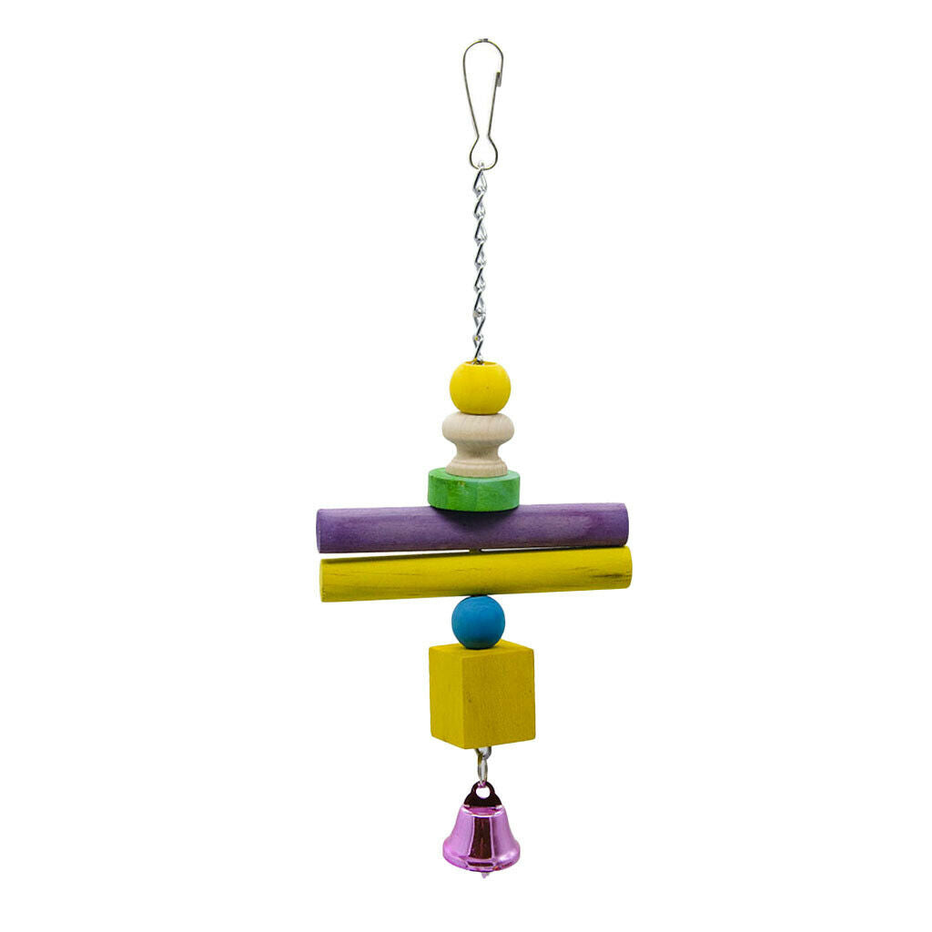 Bird Swing Toys with Colorful Wood Beads and Metal Bells Hanging Pendant for