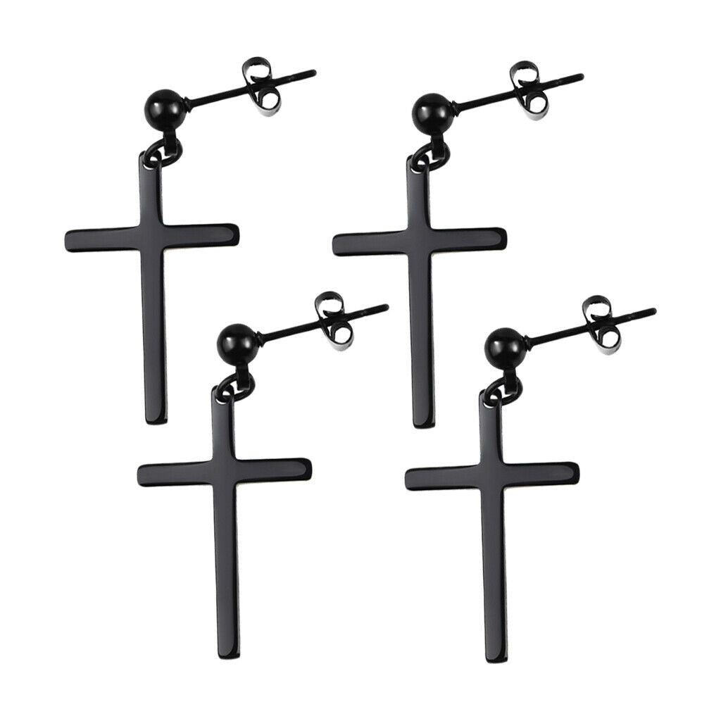 2Pairs Gothic Punk Rock Cross Earrings Black Ear Studs Wedding Club Jewelry