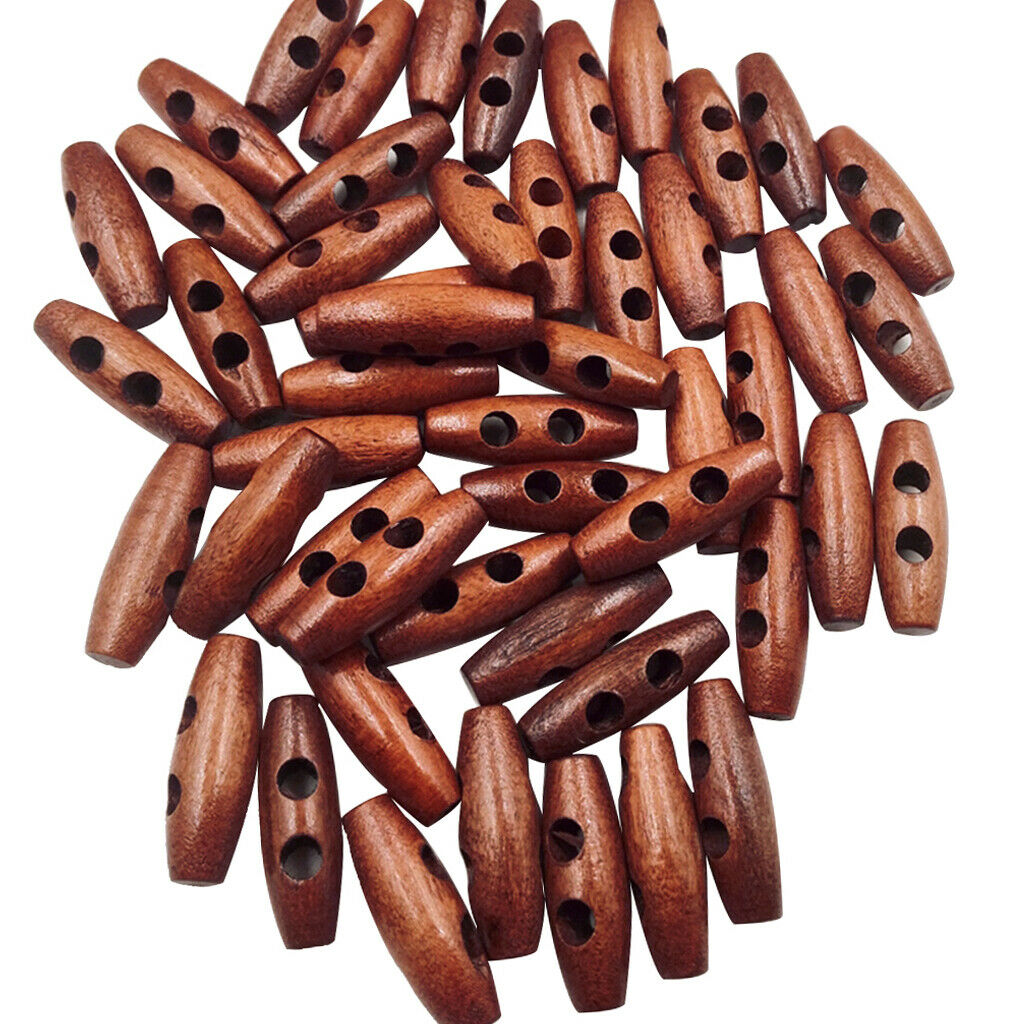 200pcs Olive Shape Wooden Toggles Button 2 Holes Sewing Button Clothes Decor