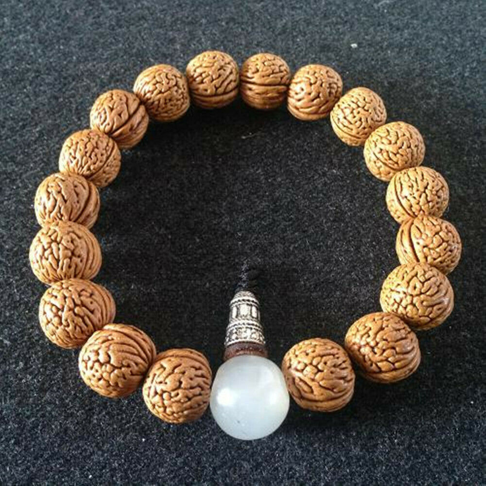 2pcs Carved Peach Pit Beads Wooden Loose Spacers Beads For Mens Bracelet DIY