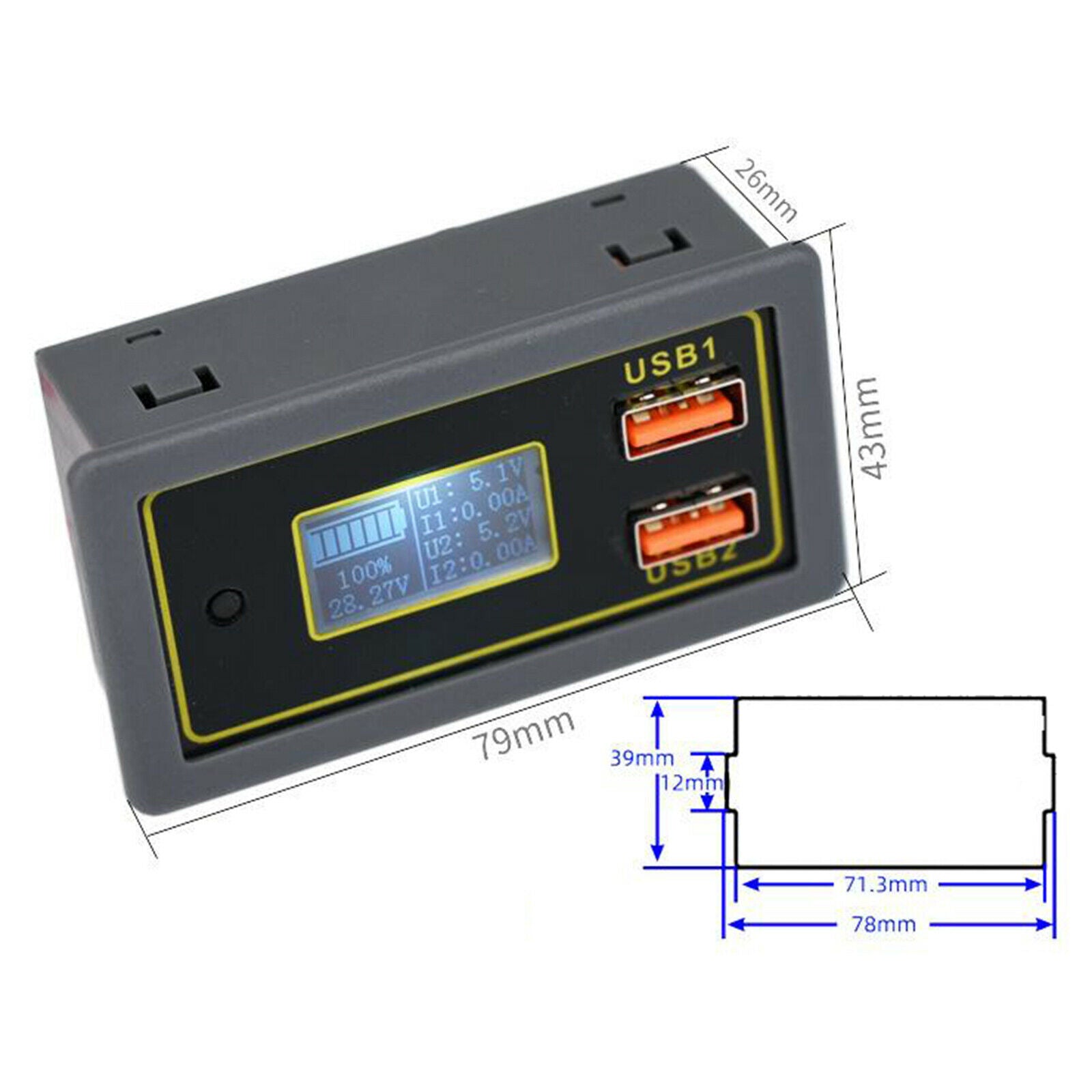 Multifunction Battery Monitor Meter LCD Display Digital Voltmeter for