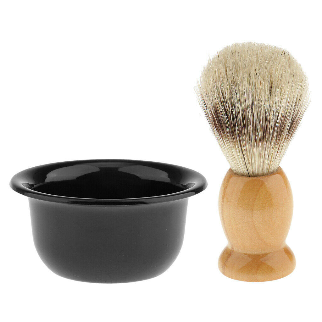 Men's Shaving Brush Plastic Mug Bowl Black Cup Salon Barber Beard Shave Set