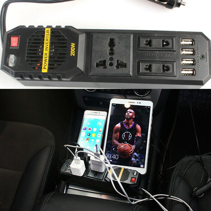 3.1A 4 USB Fast Charging Power Supply  DC to 220V AC Car Inverter Converter 200W