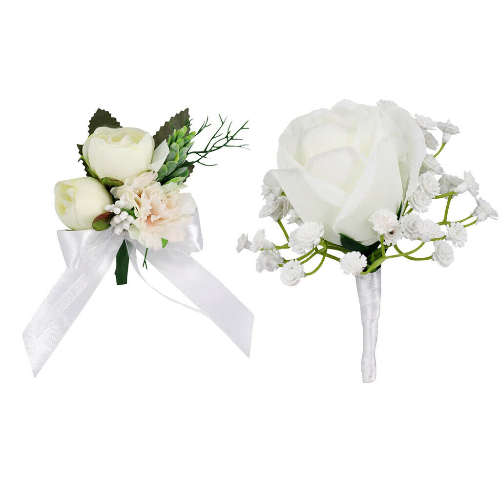 Pack of 2 Boutonniere for Men Handmade Wedding Flowers Lapel Pins Groomsman