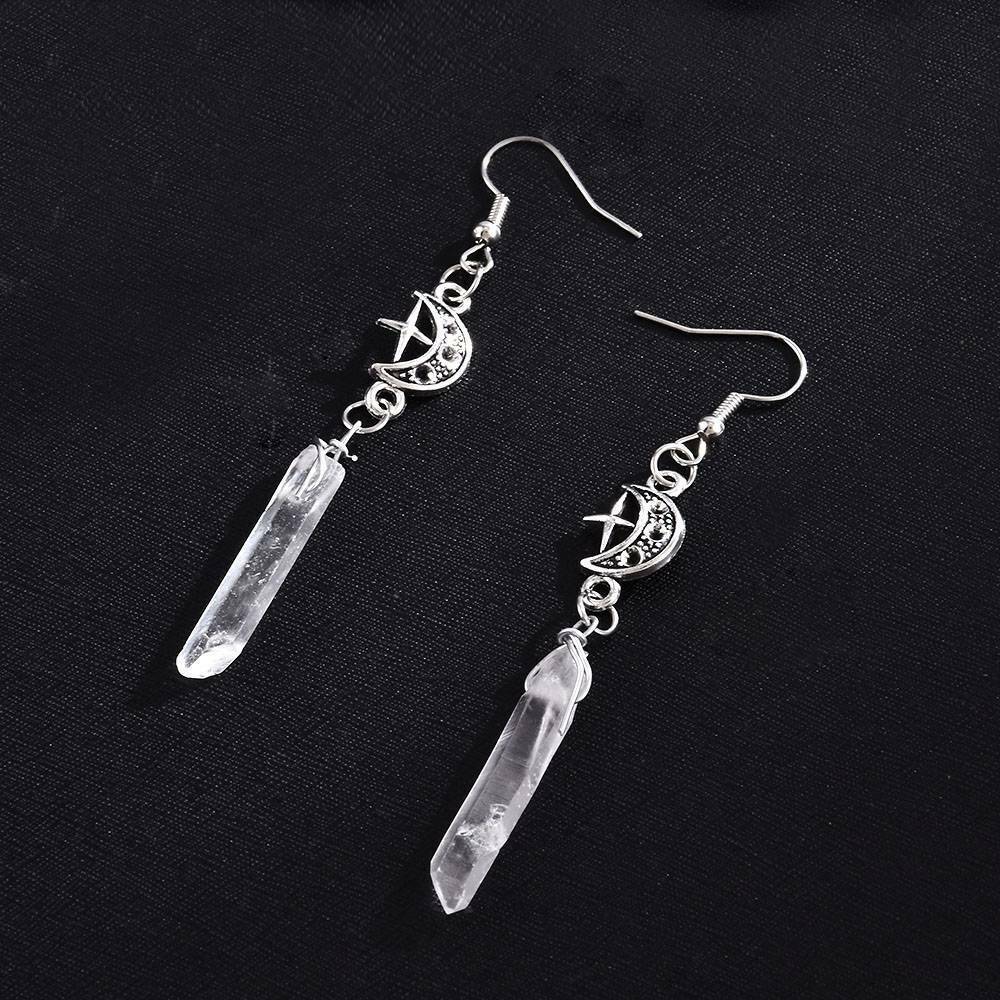 Fashion Clear Quartz Crystal Quartz Moon Earrings - Withcy Earrings Jewelry Gift