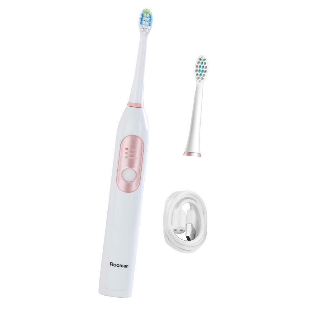 Washable 3 Modes Sonic Whitening Electric Toothbrush USB with Timer 2 Heads