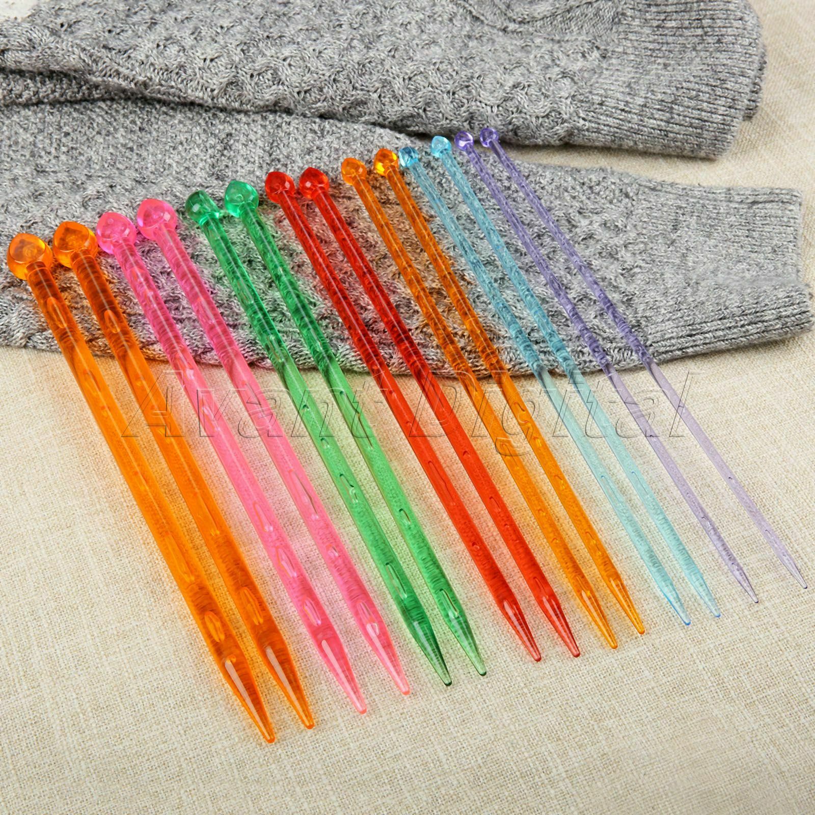 Multicolor Plastic Crystal Scarf Sweater Knitting Needles Weaving Tool 14Pcs