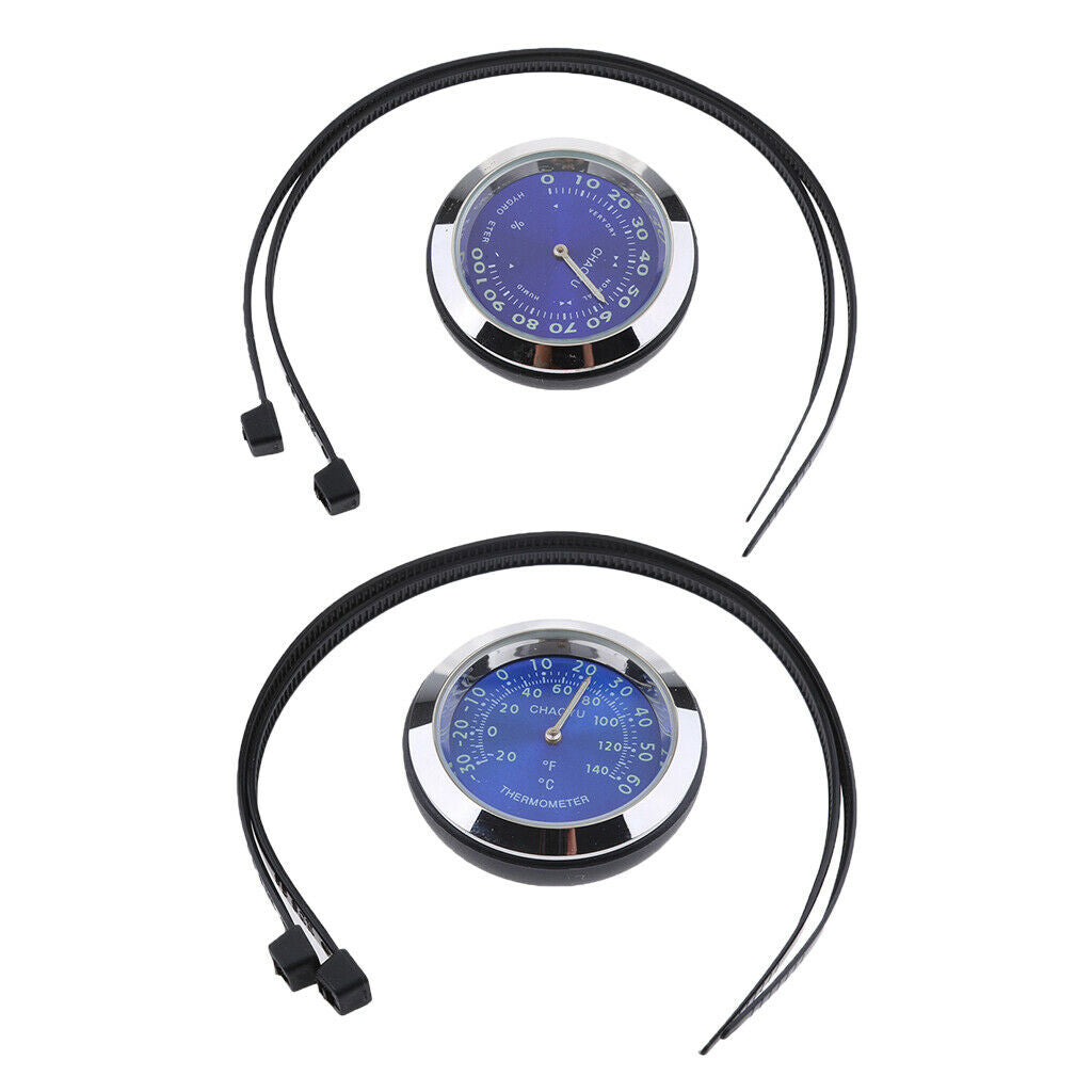 2pcs Motorcycle Bike Dial Meters - Thermometer Hygrometer Waterproof - Blue