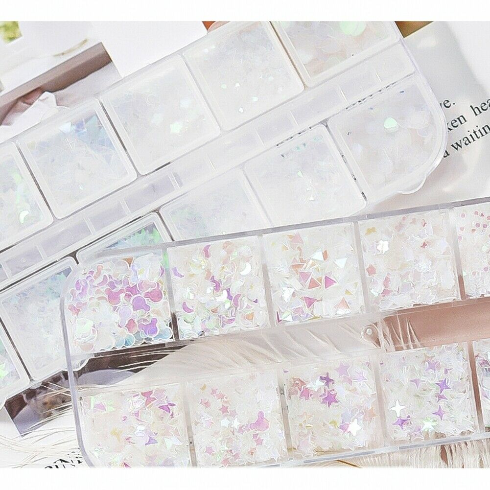 12 Grids Nail Art Stickers Love Stars And Moon Nail Art Butterfly Decorations