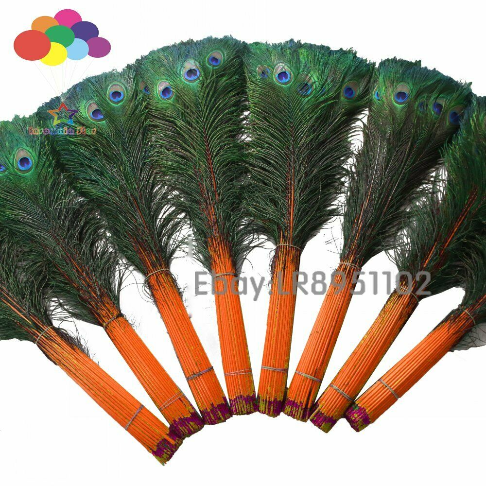 100 Pcs 70-80cm orange Peacock Feathers DIY Handmade Tool Home Party Decorations