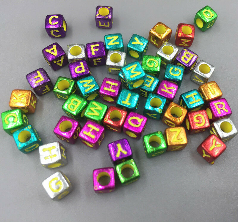 100pcs Mixed-color Cubic Acrylic Letter/ Alphabet crafts Spacer Beads 6x6mm
