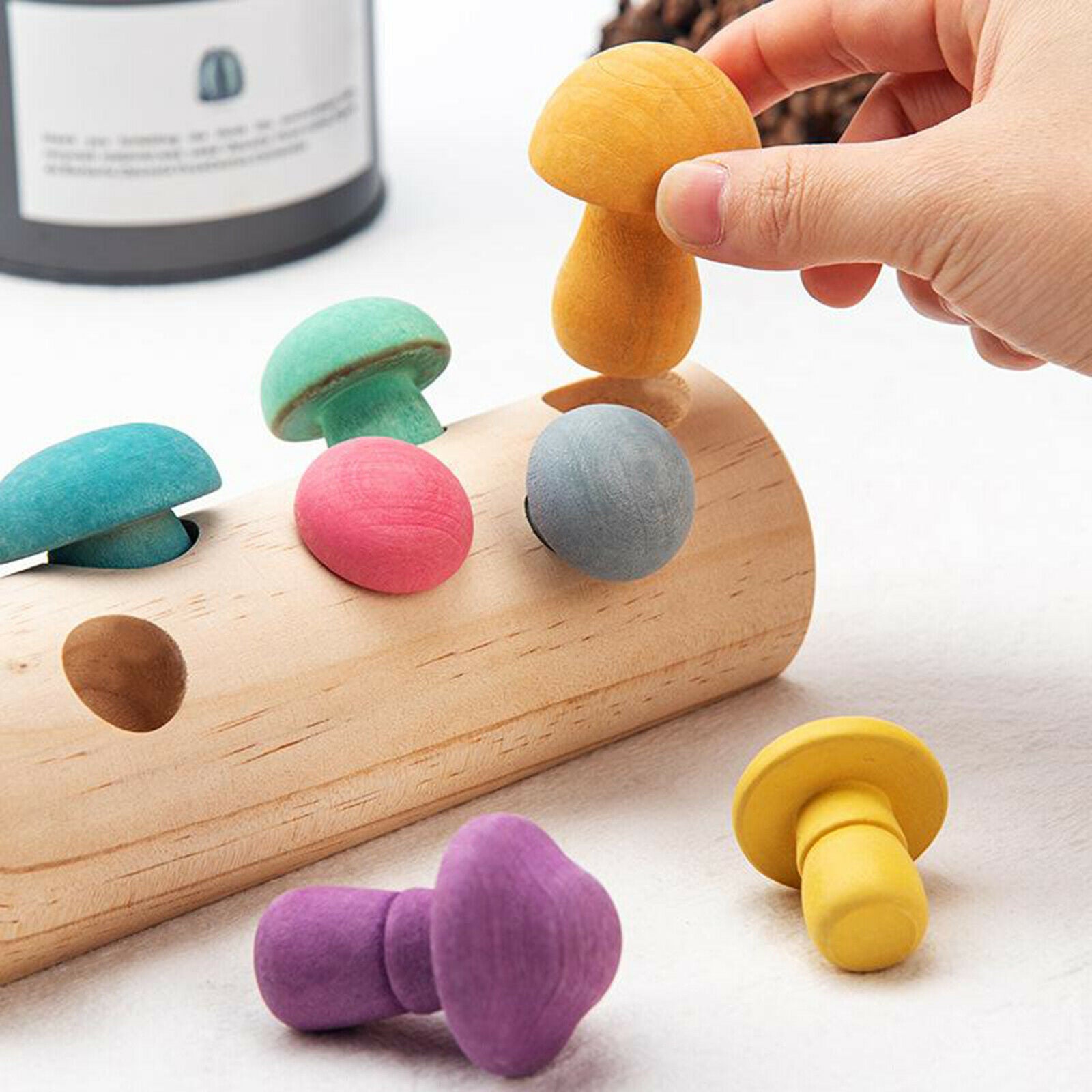 Montessori Wooden Mushroom Shaped Color Sorting Game Kids Picking Mushroom Toys