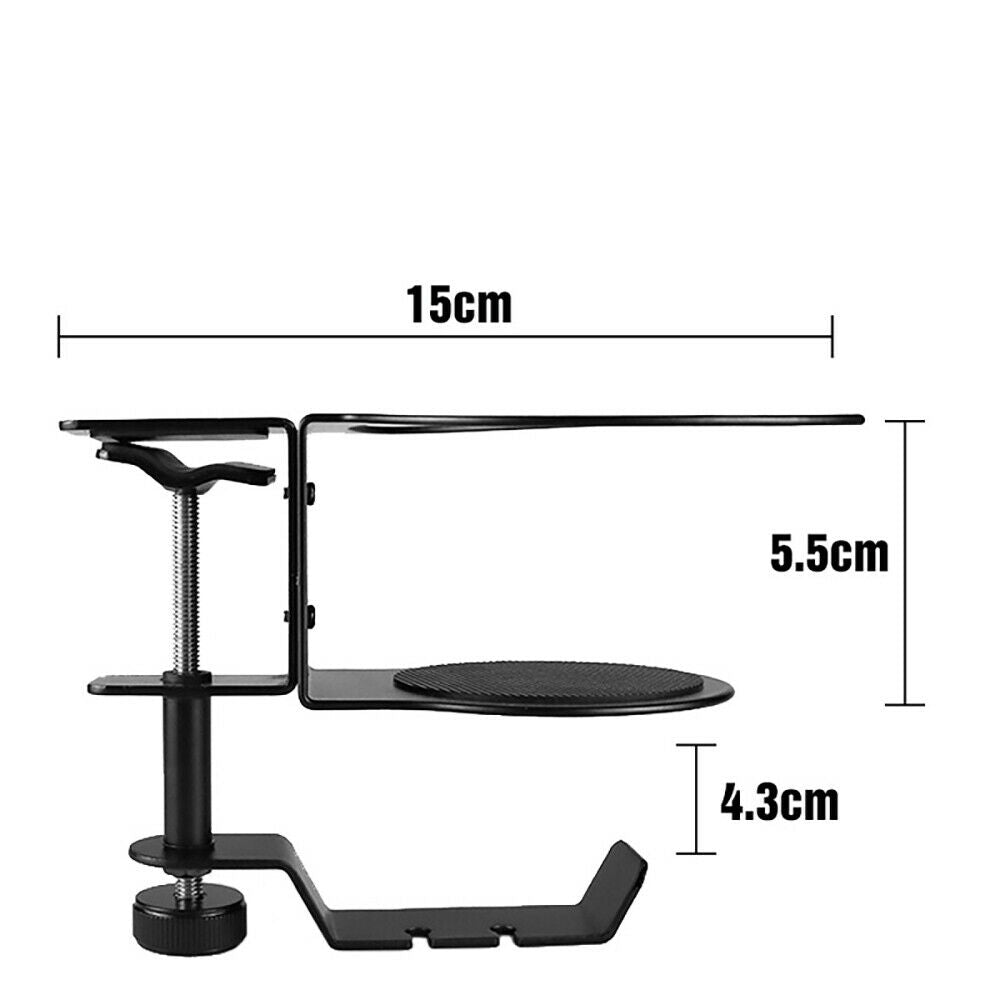 2 In 1 Metal Headphone Cup Base Holder Under Desk Headset Stand 360 Degree