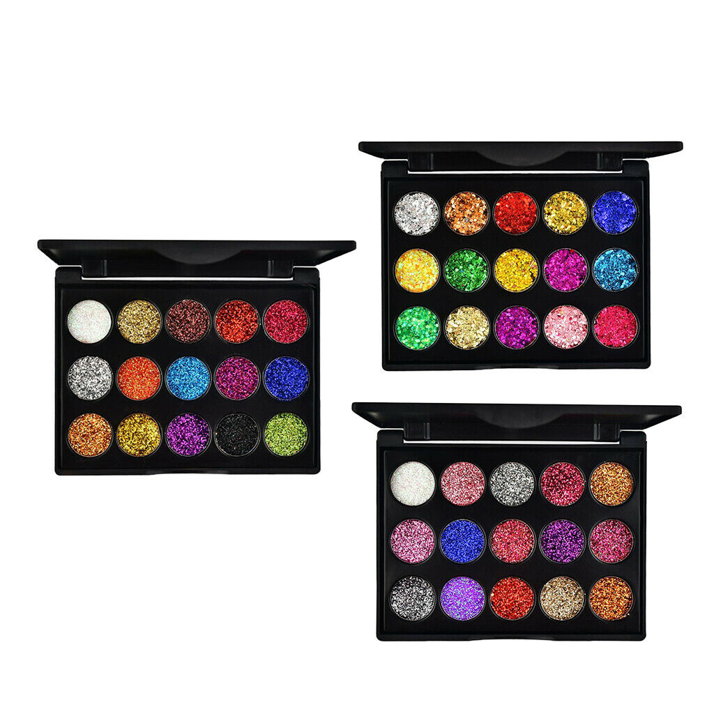 3Pcs Shimmering Metallic 15 Colors Eyeshadow Palette Eye Shadow Powder