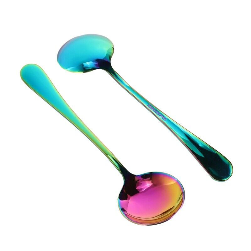 Rainbow Soup Spoons, Stainless Steel Round Spoons, Set of 6 (Soup Spoon) A1U7U7