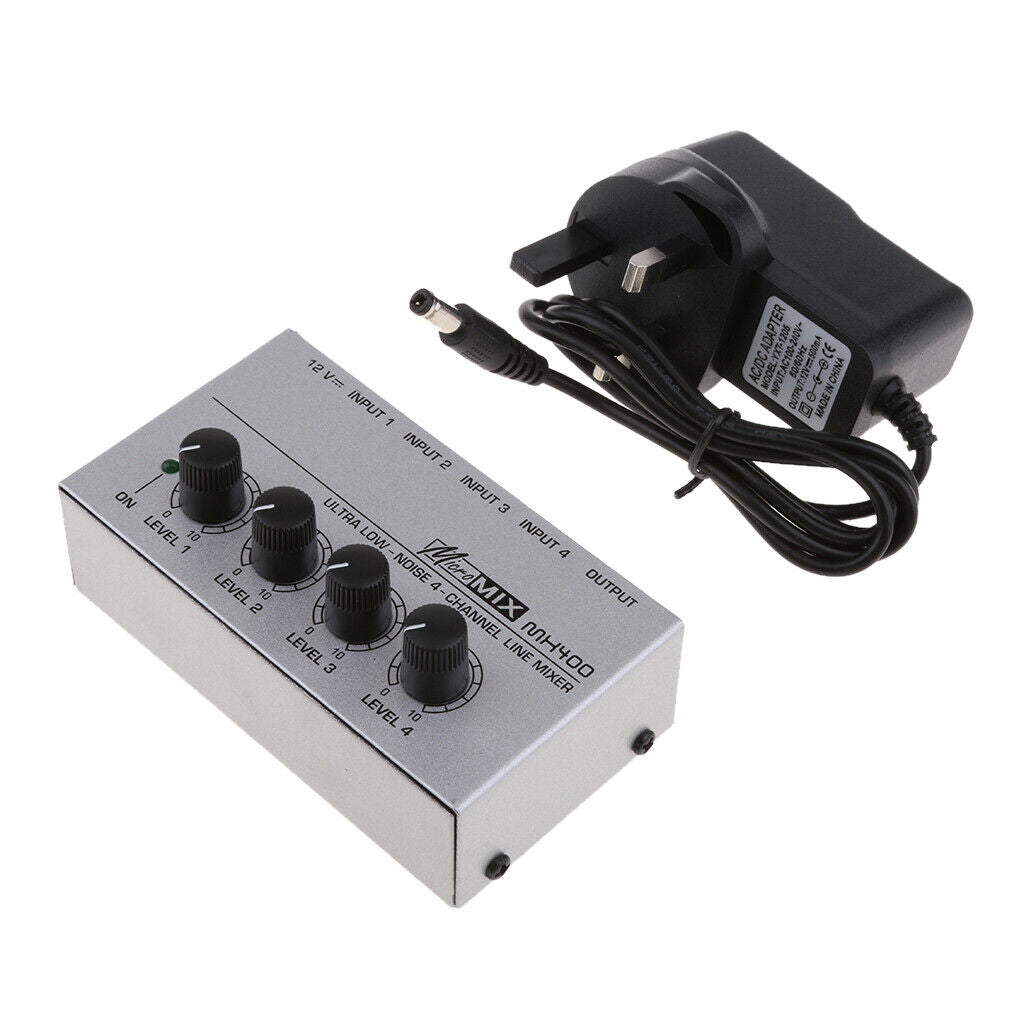 Universal Audio Mixer Stereo Sound Console 4 Channel TV Microphone UK Plug