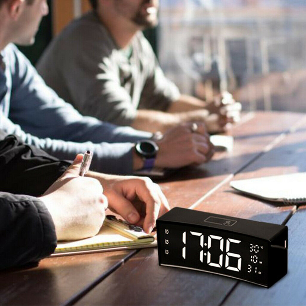 Multifunctional Arc-shaped LED Screen Electronic Digital Alarm Clock Black