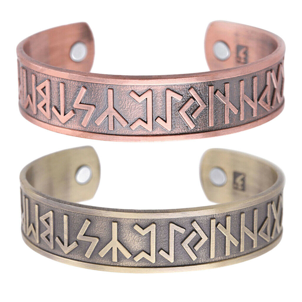 2pcs Nordic Viking Scandinavian Runes Jewelry Bracelet Wide Cuff Wristband