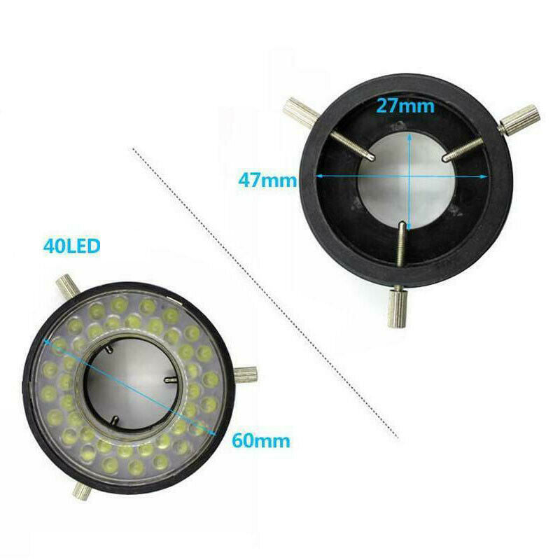 Microscope Ring Light Lamp Adjustable Inner 27/47mm with 40 LED White Brightness