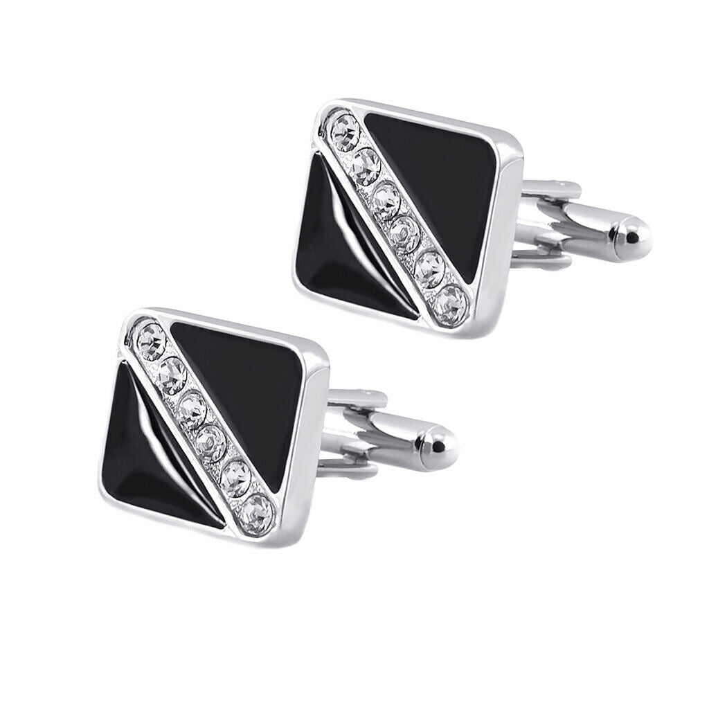 Black Enamel Rhinestone Cufflinks Tuxedo Shirt Cufflinks Mens Shirt Studs
