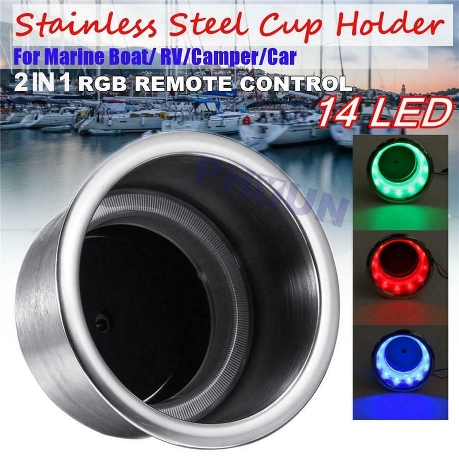 1 Pc Recessed Stainless Steel Cup Holder with RGB Remote Control LED Decor Light