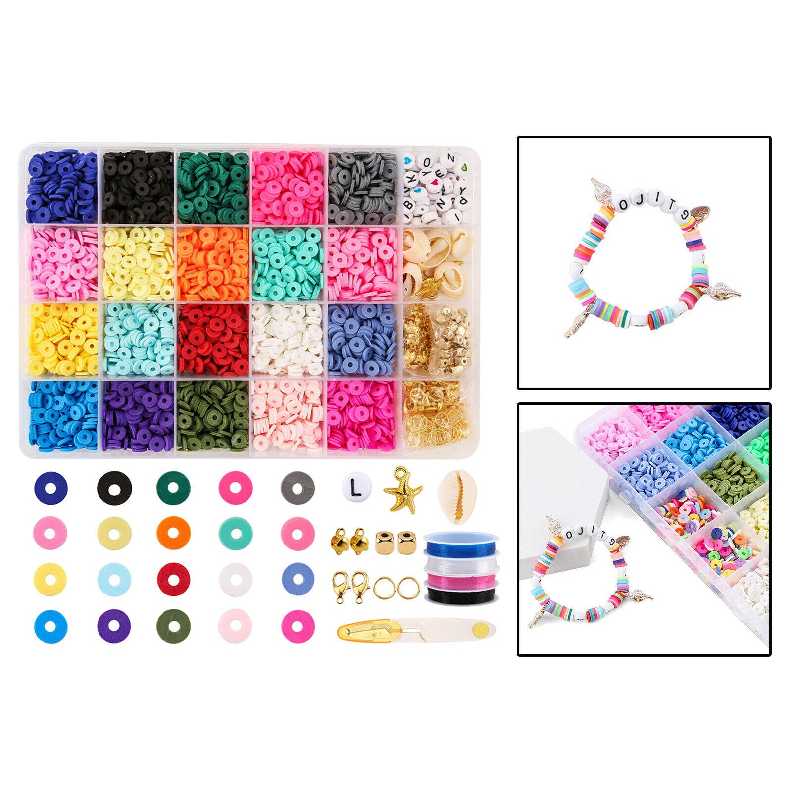 Clay Beads Spacer Beads Charms DIY Jewelry Supplies 24 Grid Letter Bead