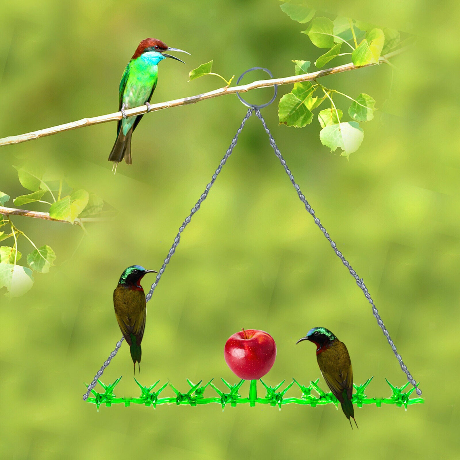 Hanging Bird Feeder Bird Shaped Plastic Metal for Garden Bakyard Decor Green