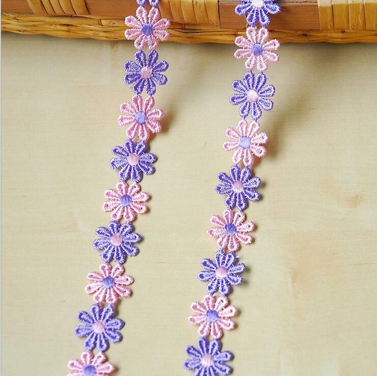 5 Yard Pink purple Flower shape Embroidered lace Trim Appliques Sewing 2.5cm