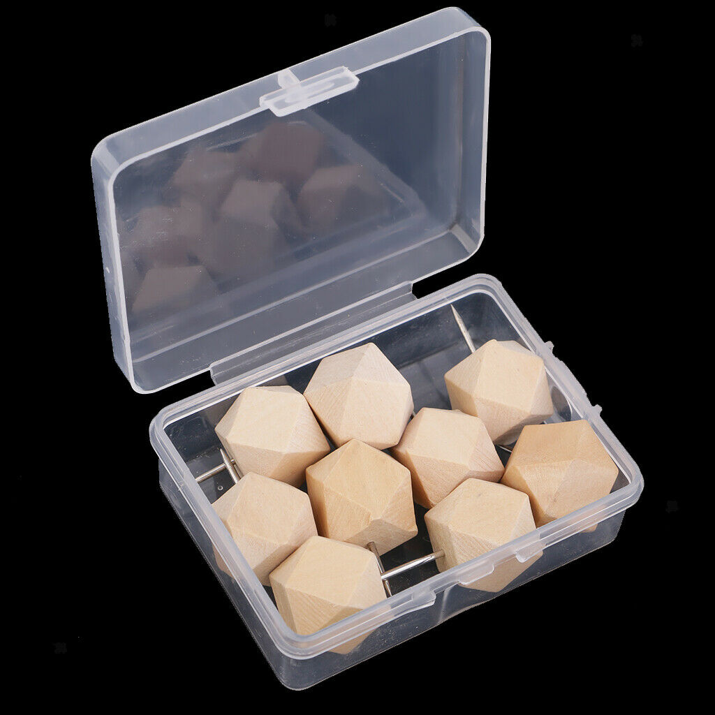 60x Round Wooden Push Pin + 9x Wooden Rhombus Drawing Pins DIY Craft Tacks