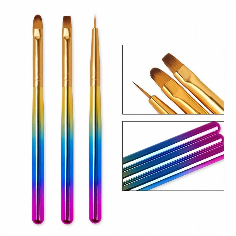 Nail Art Brush Rainbow Crystal Liner Dotting Painting Drawing Pen Manicure Tool
