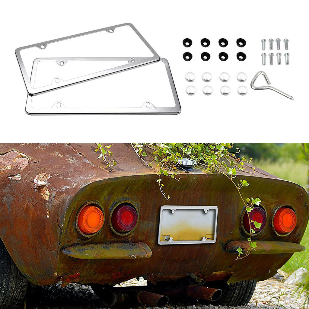 2 Pieces Metal Car Auto License Plate Frame Cover For Front & Rear Set