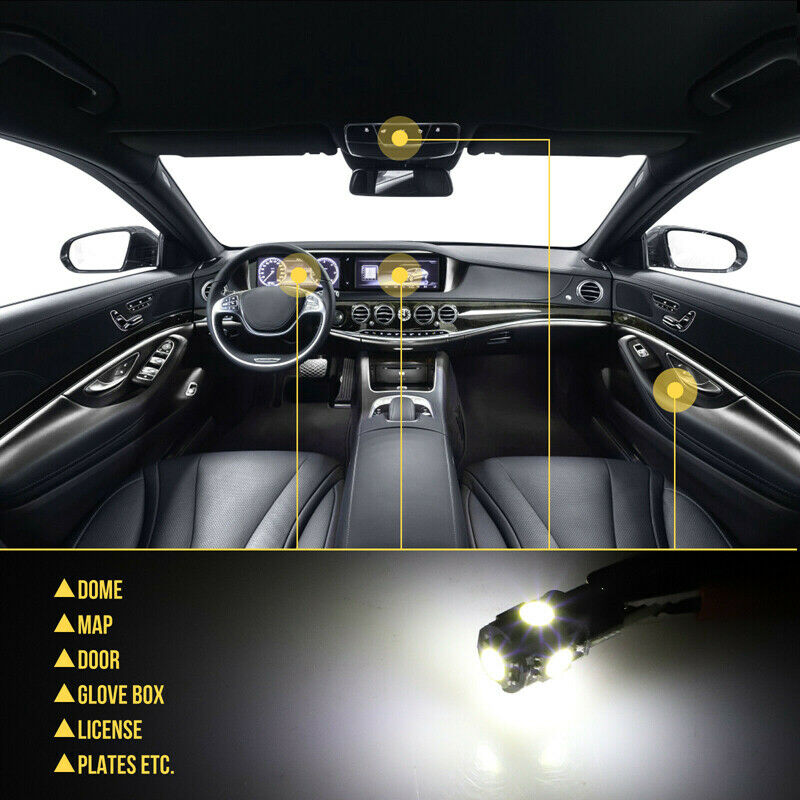 10X 5SMD T10 LED License Plate Light Car Interior Bulbs White 168 5050 194 W5W