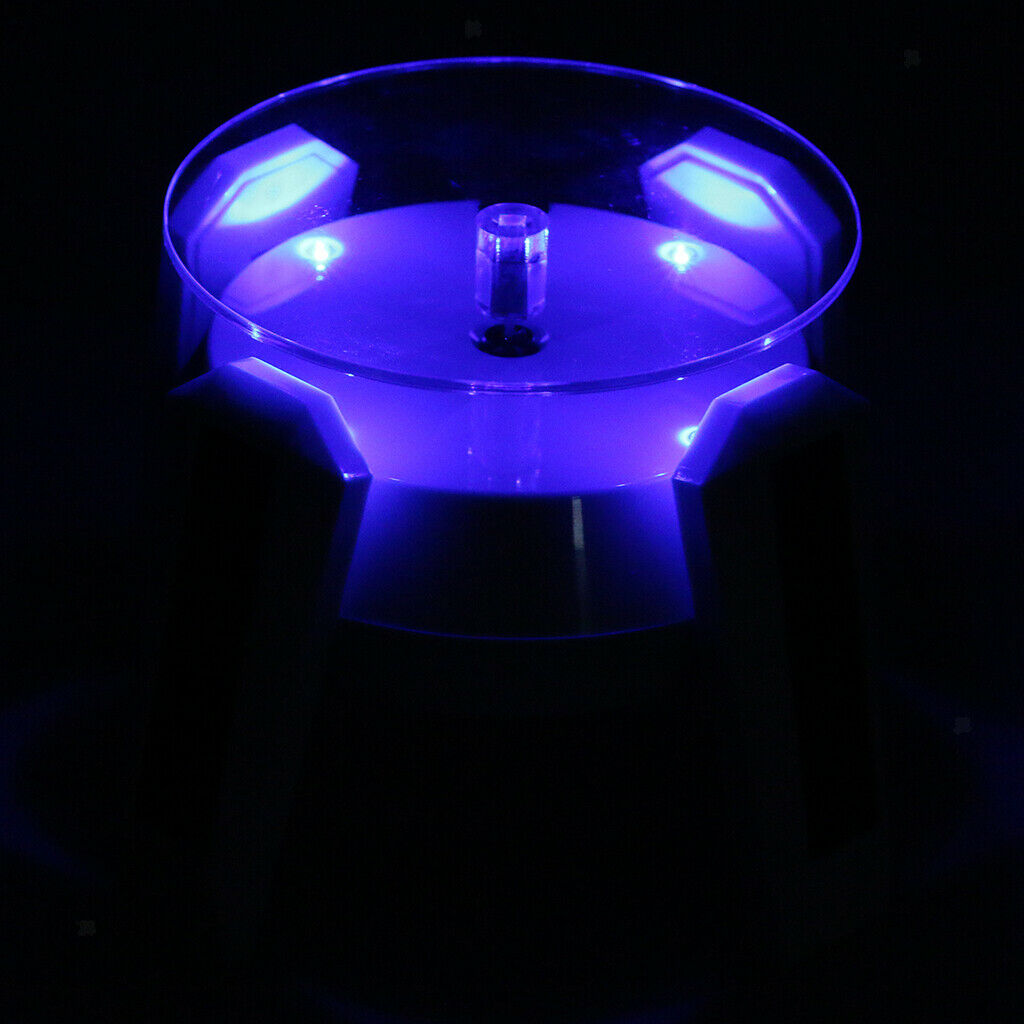 Solar/Battery Powered Rotating Jewelry Display Stand White Base Blue Light