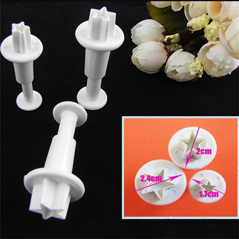 3PCS Star Cake Cookies Cutter Plunger Sugarcraft Decorating Fondant Mol.l8