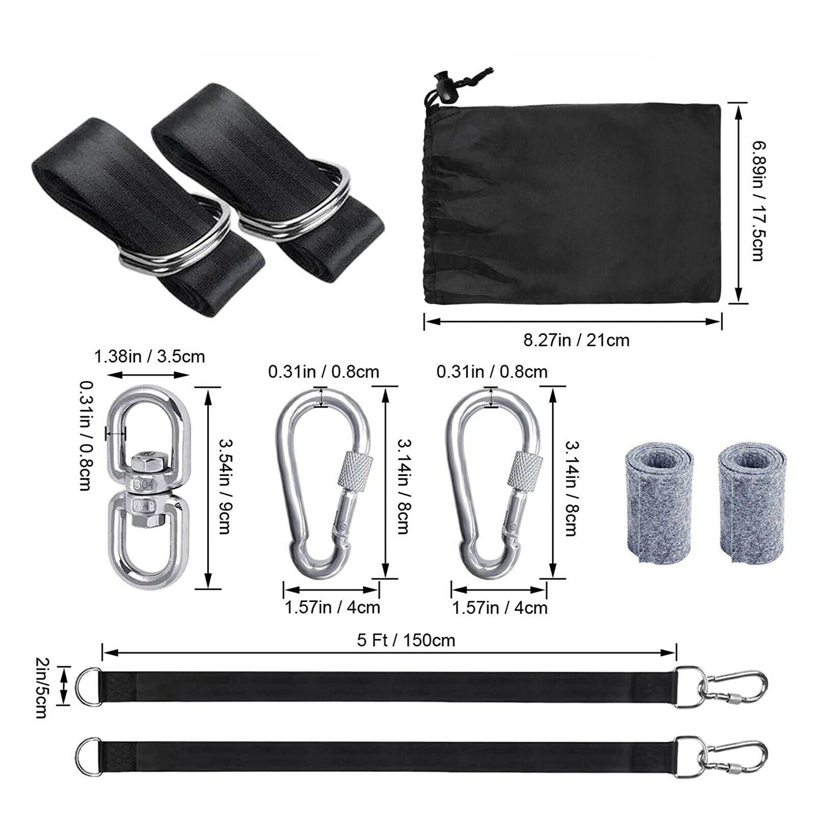 Non Slip Hammock Swing 360° Hanging Strap Kit Hook Accessories Garden