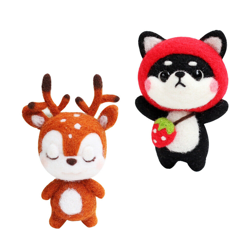 2 Sets Dog Deer Needle Felting Kit For Beginners with Basic Tools Tutorials