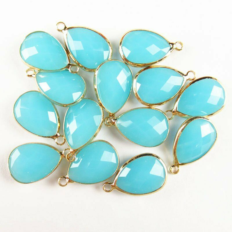 10pcs Wrapped Faceted Blue Jade Teardrop Pendant Bead 21x13x5mm A-37BB
