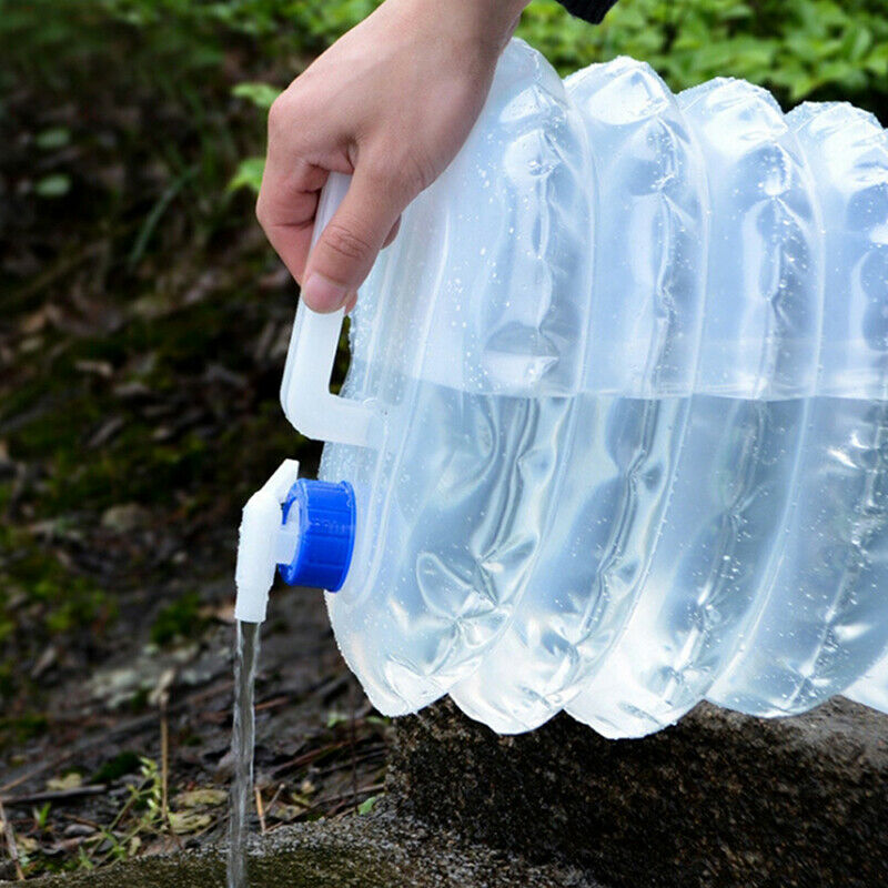Outdoor Camping Foldable Bucket Water Bag Container with Tap Portable .l8