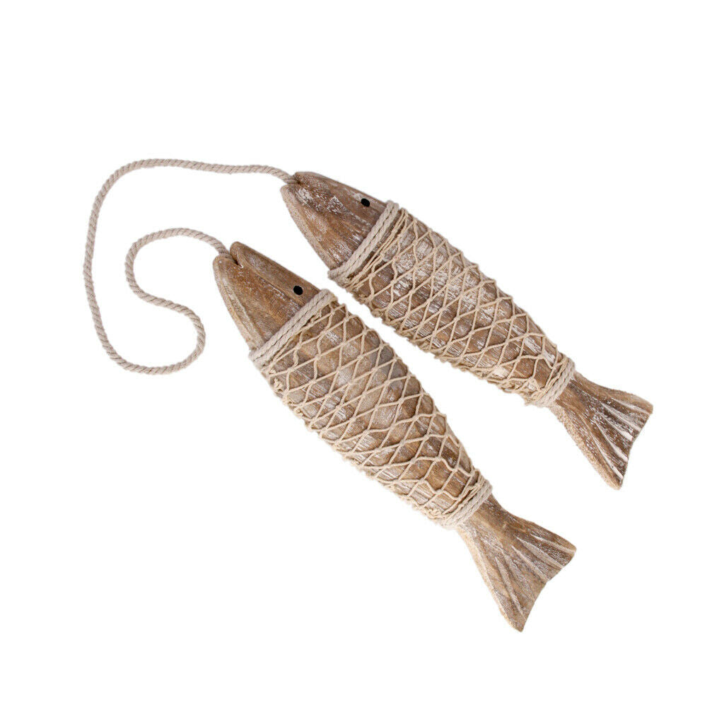 4 x Rustic Coastal Hand Carved Hanging Wood Marine Fish Wall Room Decor S/L