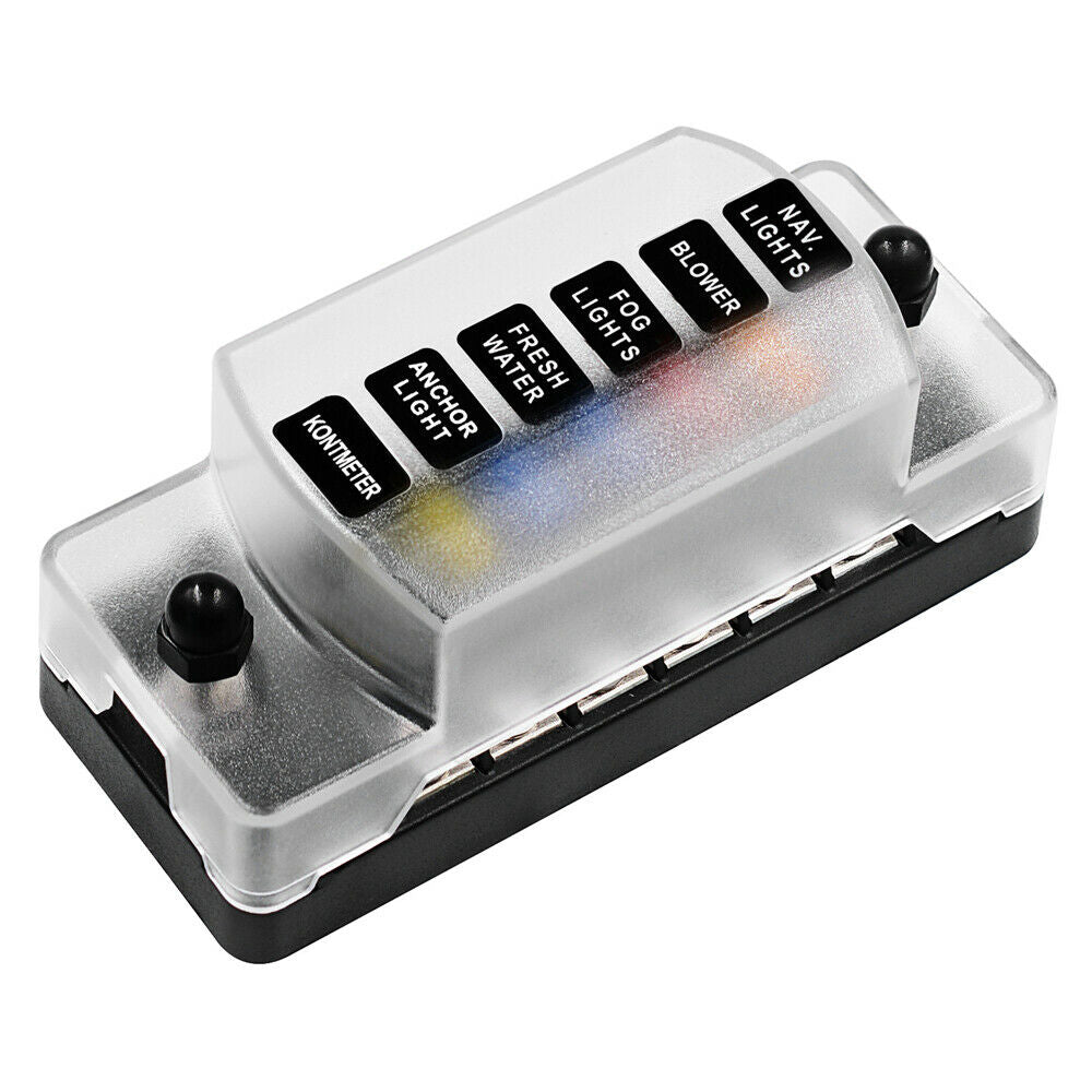 6 Circuit Fuse Block W/Negative Bus 6-Way Fuse Box with Ground Protection Cover