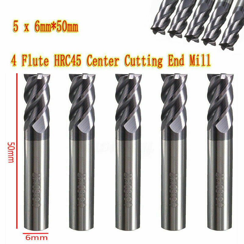 5pcs 6mm x 50mm Tungsten Carbide 4 Flute End Mill CNC Milling Cutter HRC50