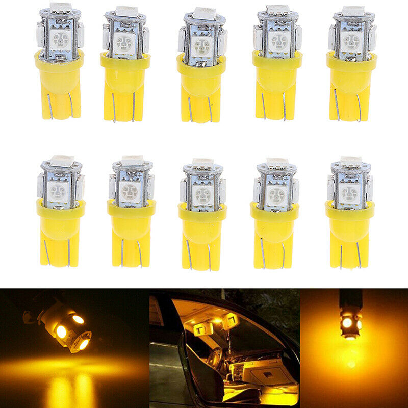 10Pcs Yellow T10 Wedge 5-SMD 5050 5W5 LED License Plate Bulbs Clearance Lam Tt