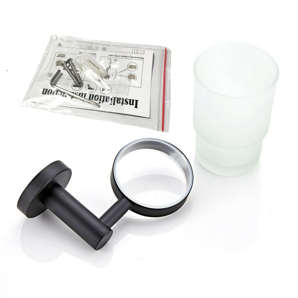 Anti-corrosion Toothbrush Holder w/ Ground Glass Cup for Home Cafe Bathroom