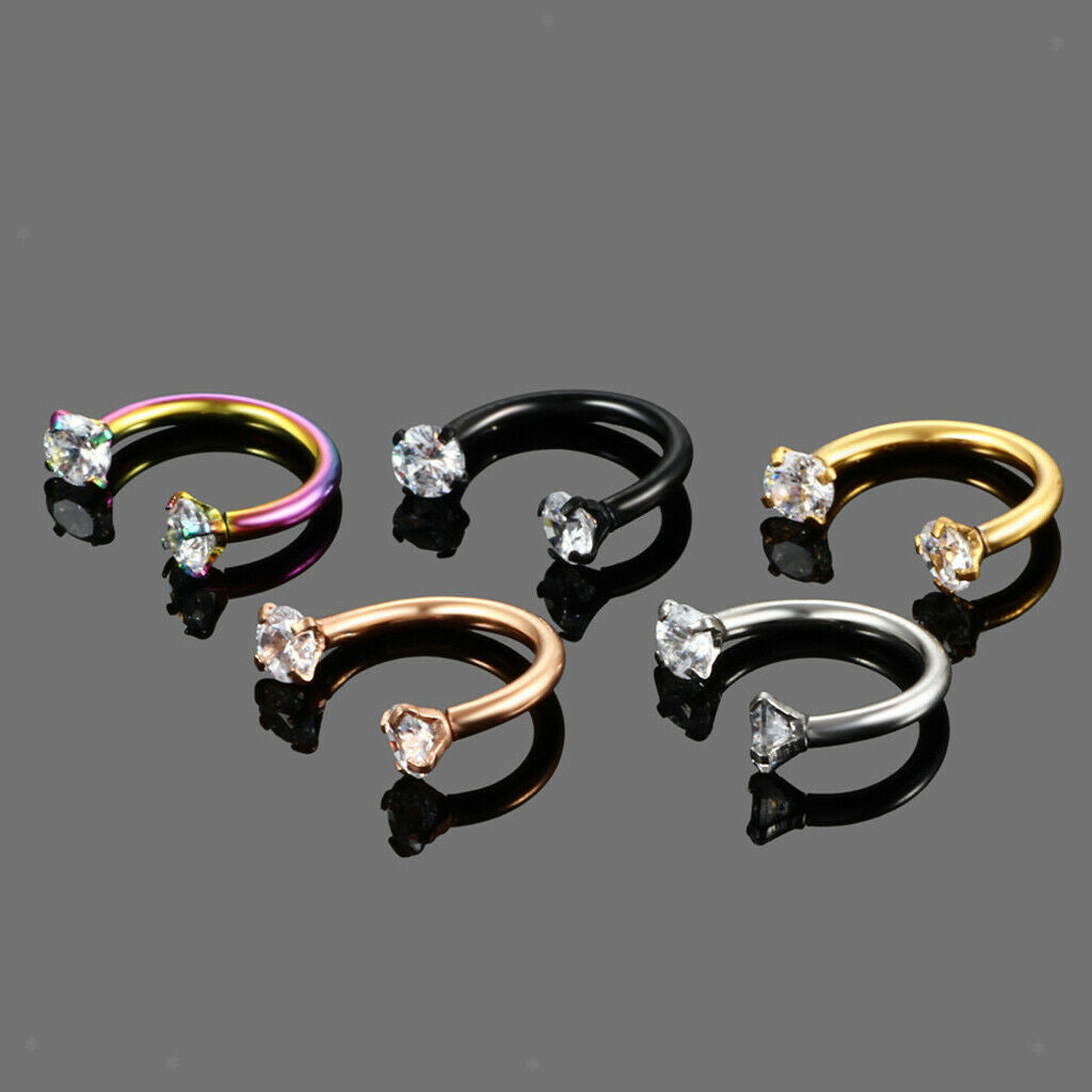 5pcs Zircon Nose Hoop Ring Barbell Tragus Helix Nose Piercing  16g