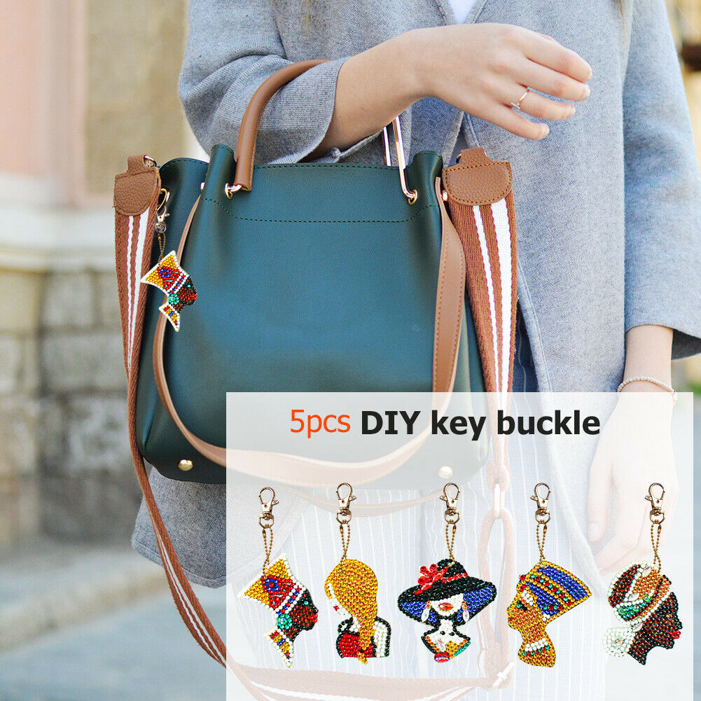 5pcs DIY Elegant Lady Full Drill Special Shaped Diamond Painting Keychains @